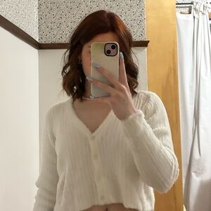 White Fuzzy Button-Up Cardigan